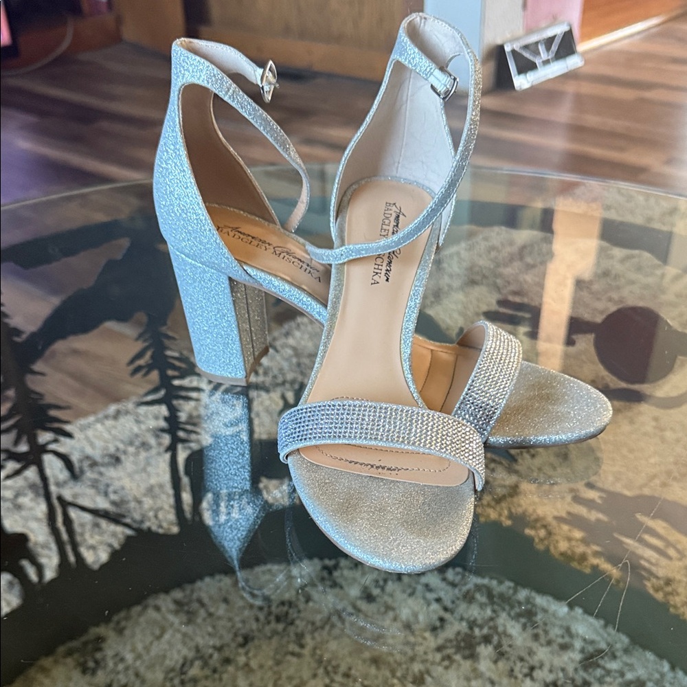 Badgley Mischka Silver Strappy Heels with Ankle Strap